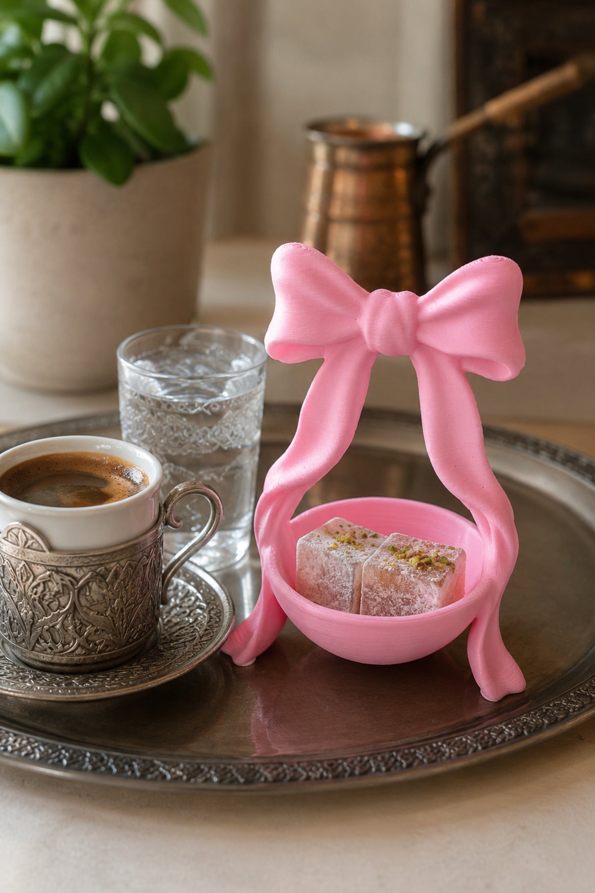 2’li Fiyonk Kahve Yanı Lokumluk Seti 8x5 cm | Mini Çikolatalık, Drajelik, Şekerlik, Türk Kahvesi Sunumluğu - Pembe