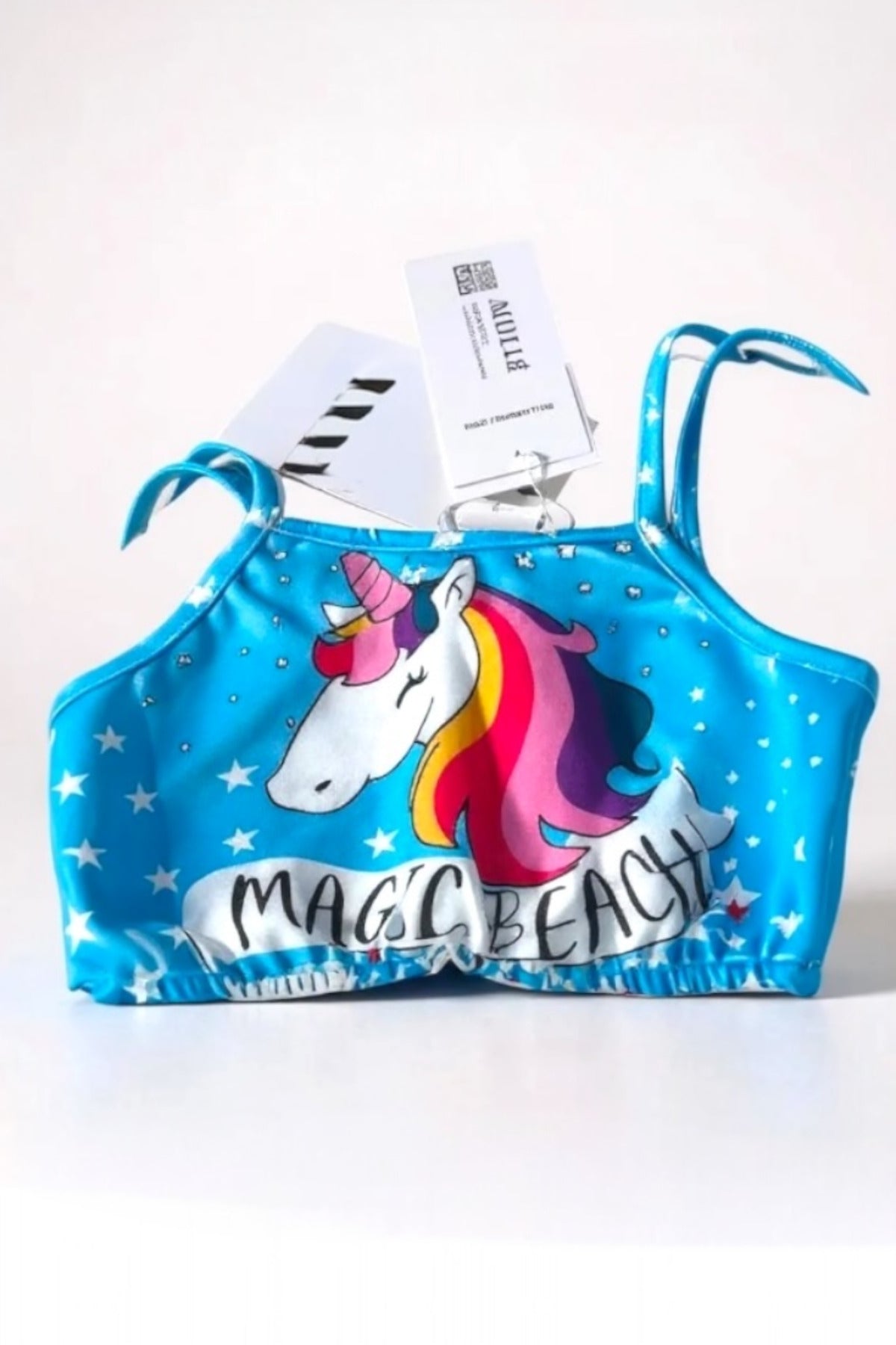 Kız Çocuk Mavi Unicorn Desenli Yıldızlı Mayo