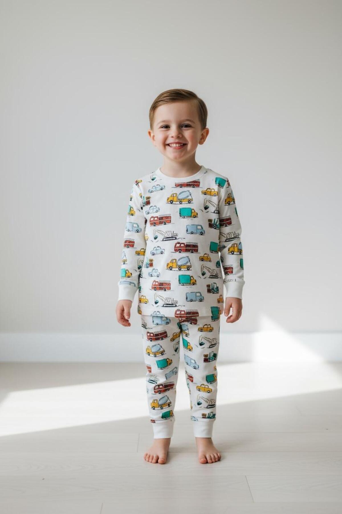 Baskılı Erkek Çocuk Pijama Takımı | Dinazor, Robot, Araba Desenli Uzun Kollu Eşofman Ev Giyim