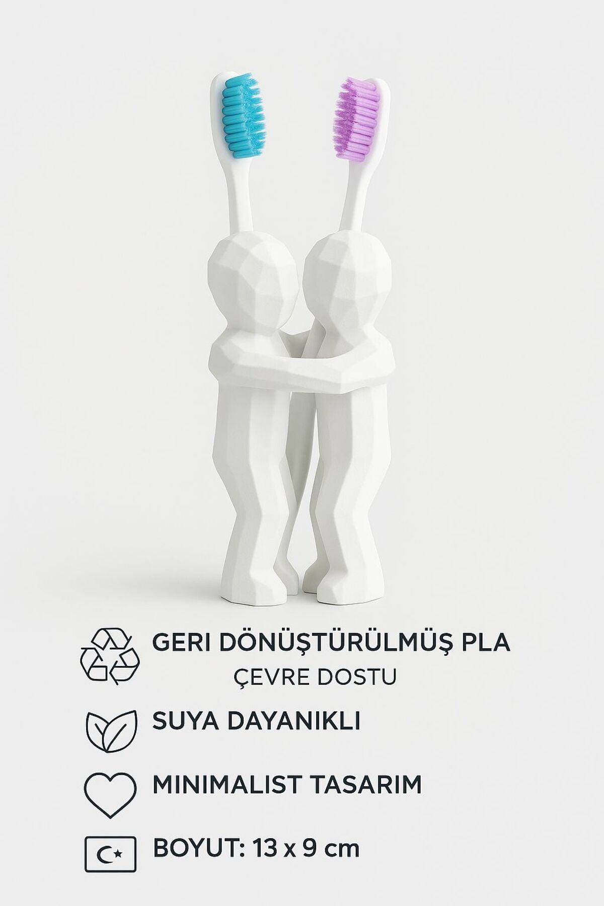 3D Hediye Çiftler İçin Diş Fırçalığı Minimalist Banyo Aksesuarı Geri Dönüştürülmüş PLA 13 x 9 cm