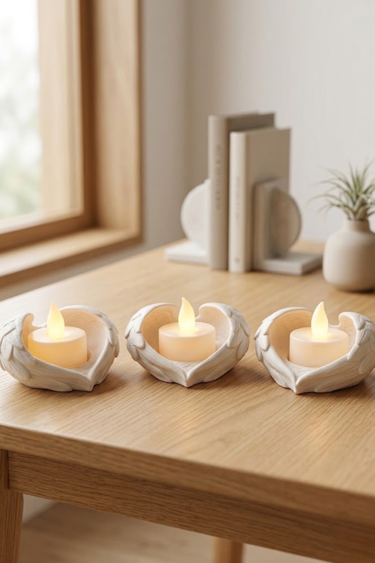 Melek Işığı Seti 3’lü Melek Kanatlı LED Mum Dekoratif Tealight 8 x 7 cm