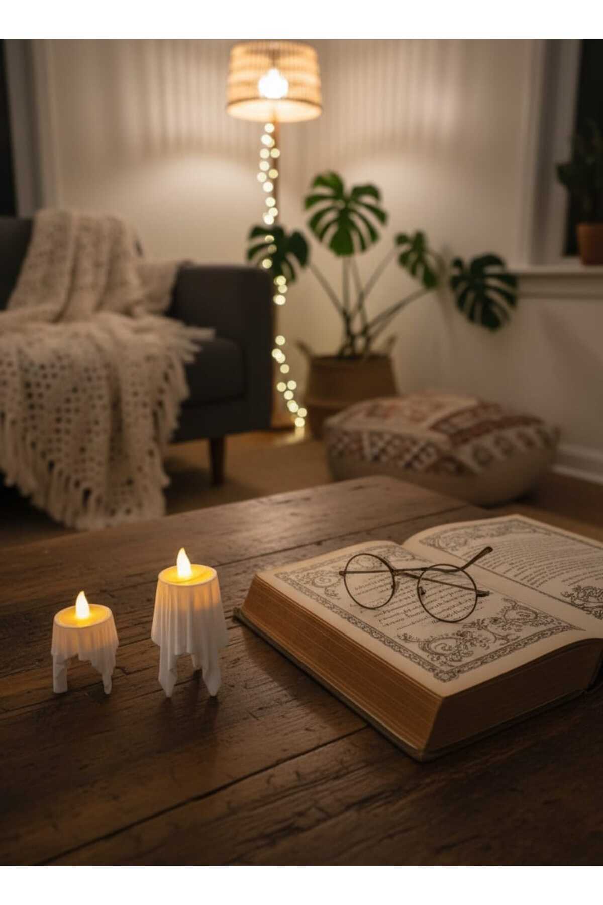3D Dekoratif Bohem Uçan Beyaz Mumlar TeaLight Mum Hediyeli (Yükseklik:8cm* En:4,5 cm)