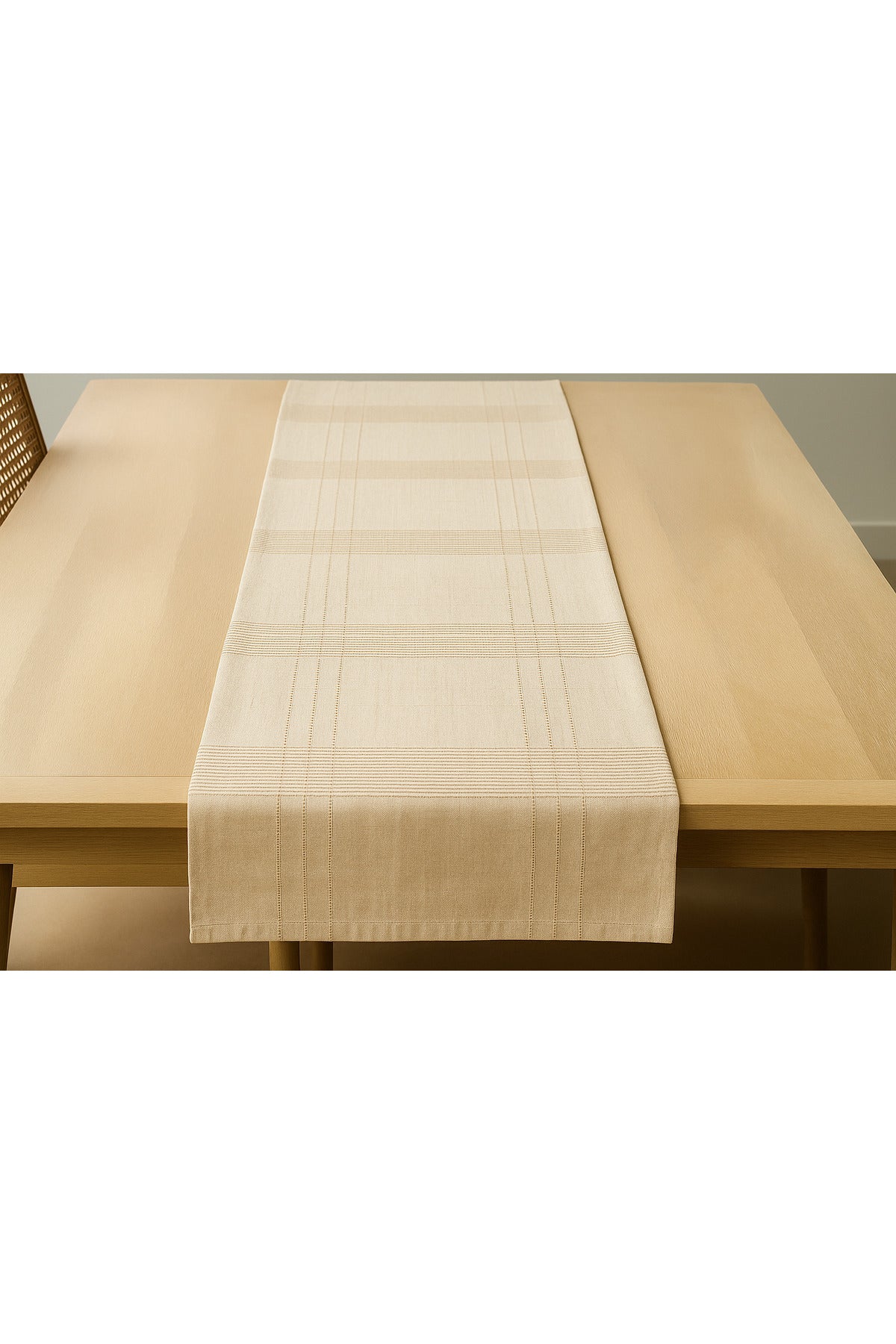 Jasmin Keten Krem Bohem Şık Masa Örtüsü Runner 35x150 cm