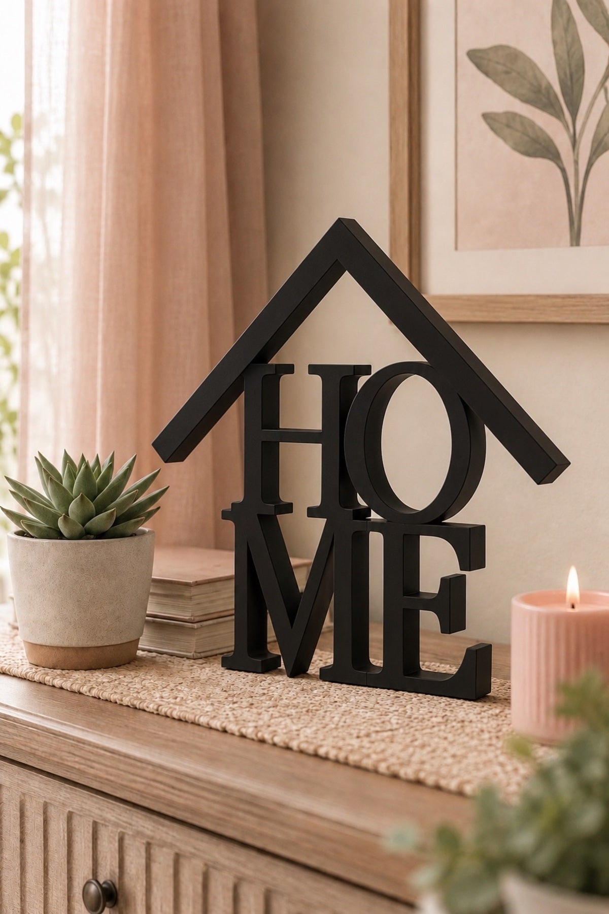 Dekoratif HOME Yazılı Ev Biblosu 15×15 cm | Modern Salon, TV Ünitesi, Konsol, Kitaplık ve Raf Süsü - Siyah
