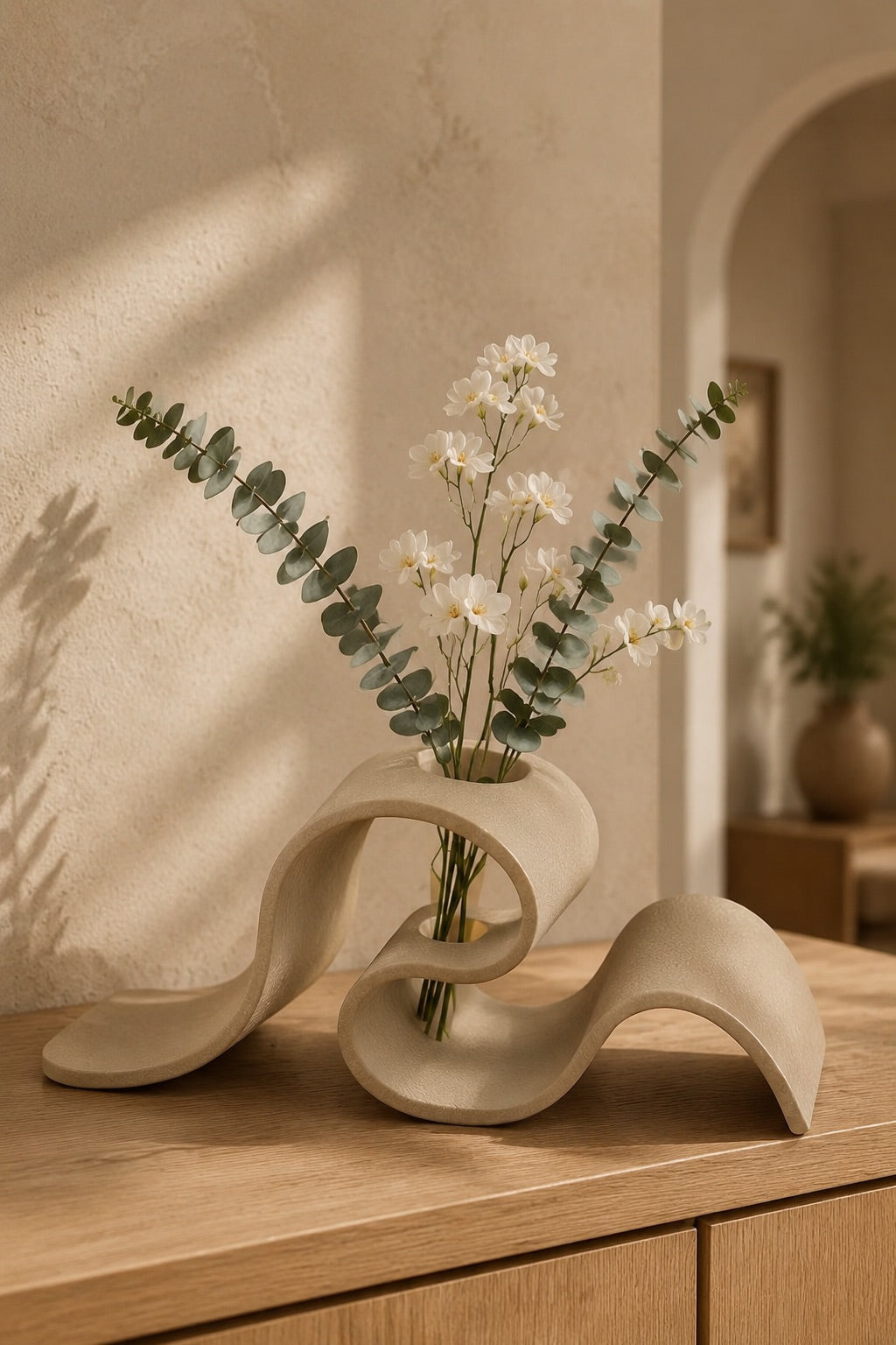 Modern Dalga Formlu Dekoratif Vazo 3D Baskı PLA Kuru Çiçeklik Salon Dekorasyon Objesi