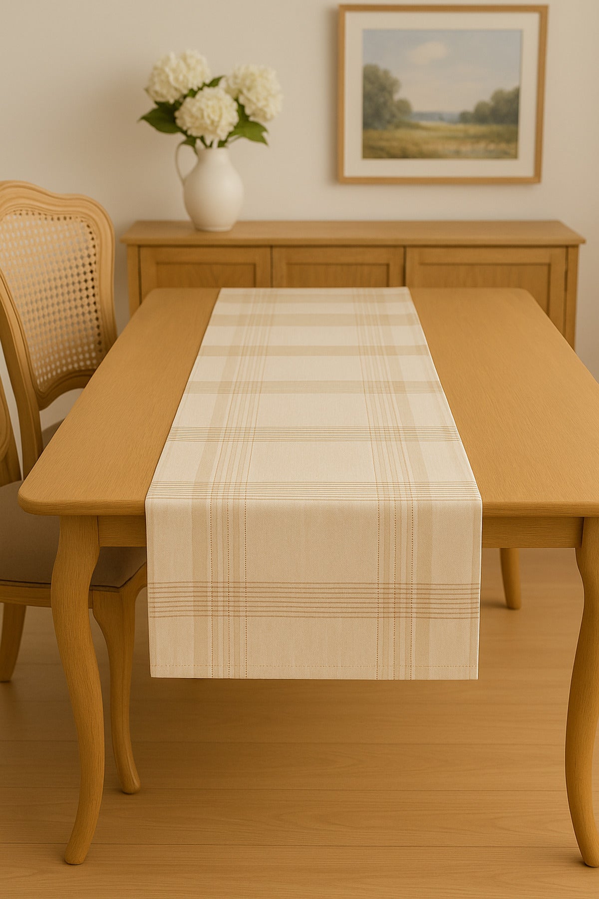 Jasmin Keten Krem Bohem Şık Masa Örtüsü Runner 35x150 cm