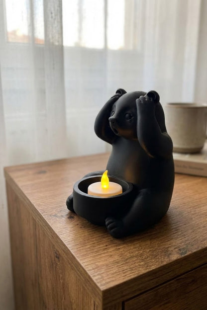 Dekoratif Tealight Mum Hediyeli Ayı Panda Tasarım Vegan