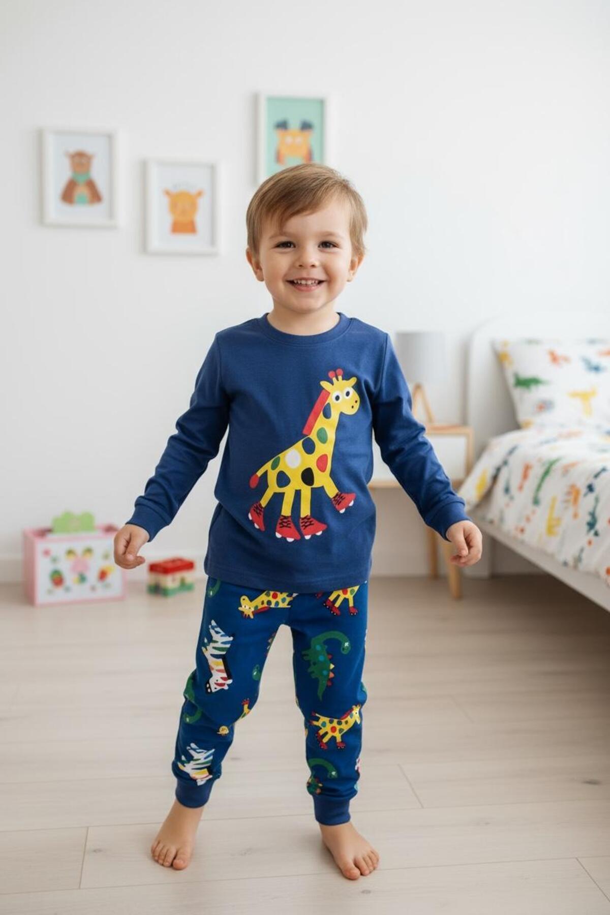 Baskılı Erkek Çocuk Pijama Takımı | Dinazor, Robot, Araba Desenli Uzun Kollu Eşofman Ev Giyim