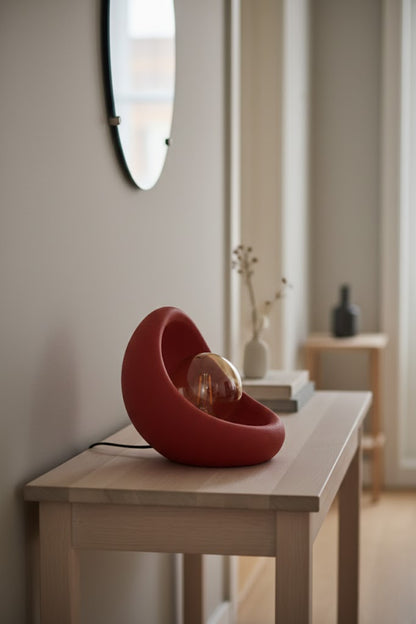 Modern Beton Dokulu Abajur | Organik Oval Gece Lambası (Masaüstü Komodin Lambası) 25 Cm