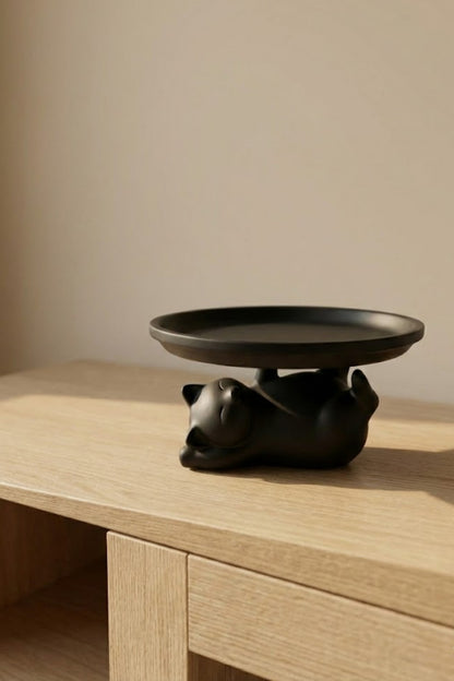 3D Siyah Kedi Figürlü Dekoratif Sunum Standı 17 cm Yükseltilmiş Masaüstü Tabak Siyah