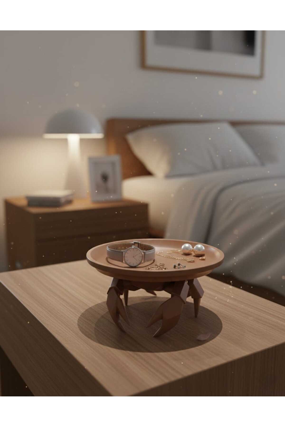 3D Dekoratif Yengeç Figürü Kahverengi Pratik Ev Gereçleri Sunum Tabak 16 X 16 Cm