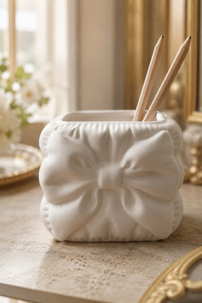 Fiyonk Detaylı Kalemlik Masaüstü Organizer Makyaj Fırça Kutusu