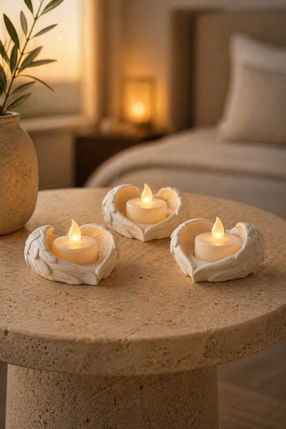 Melek Işığı Seti 3’lü Melek Kanatlı LED Mum Dekoratif Tealight 8 x 7 cm
