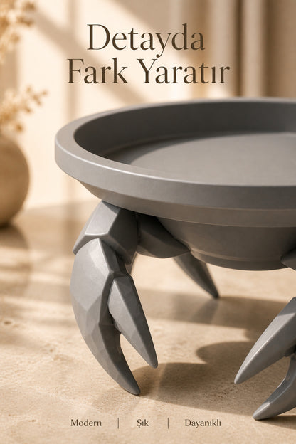 Dekoratif Yengeç Figürü Gri Pratik Ev Gereçleri Sunum Tabak 16 X 16 Cm
