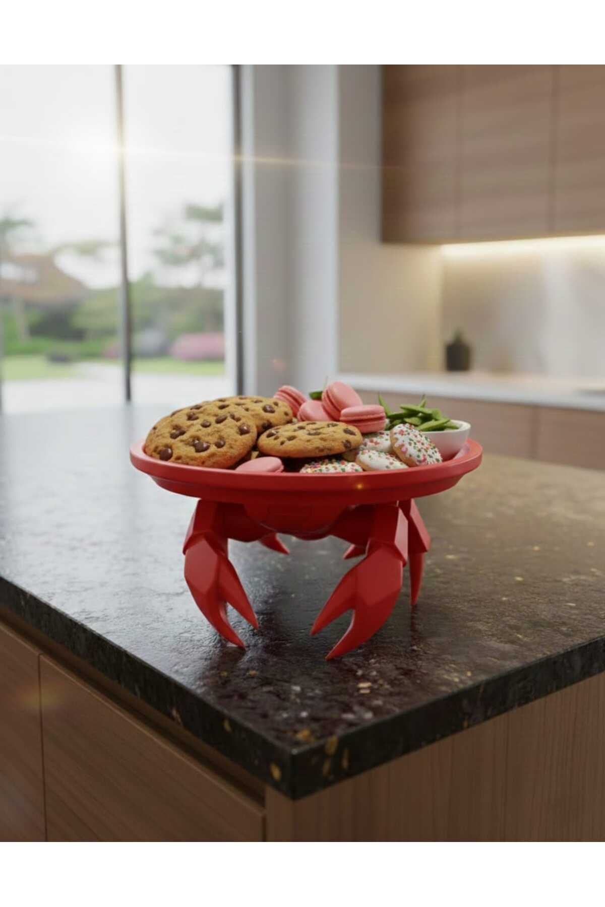 Dekoratif Yengeç Figürü Kırmızı Pratik Ev Gereçleri Sunum Tabak 16 X 16 Cm