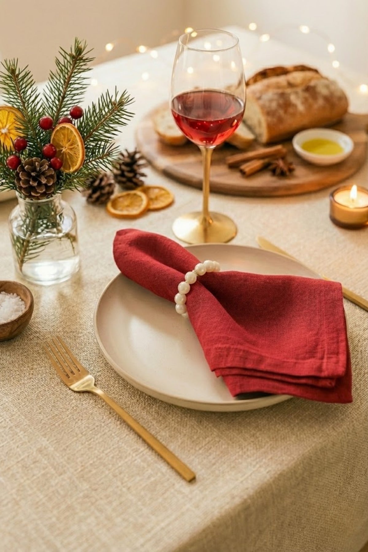 6 Adet Ekru Boncuklu İnci Peçete Yüzüğü, Napkin Ring, Sunumluk Yüzük 4 cm