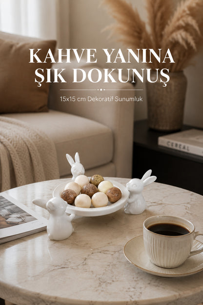 Dekoratif Tavşan Sunum Tabağı 15x15 cm Masa Üstü Aksesuarı