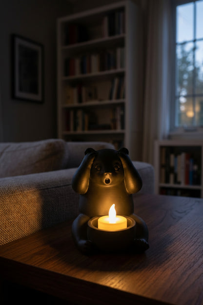 Dekoratif Tealight Mum Hediyeli Ayı Panda Tasarım Vegan