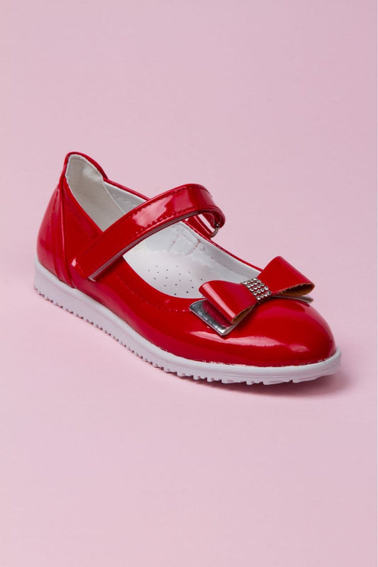Fiyonk Detaylı Kırmızı Kız Çocuk Babet Ortopedik Ayakkabı