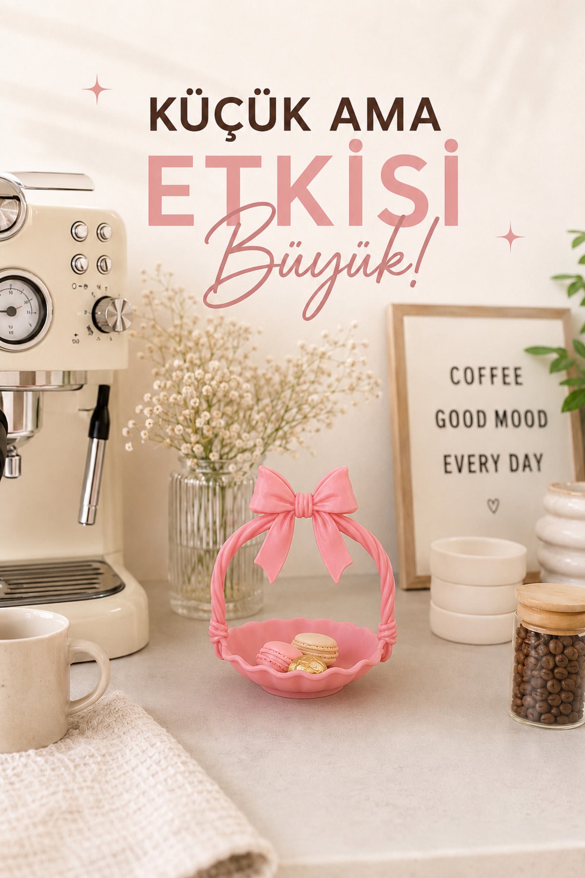 Bohem Sunum Sepeti Çikolatalık Kahve Köşesi Mini Organizer Masaüstü Dekoru Pembe