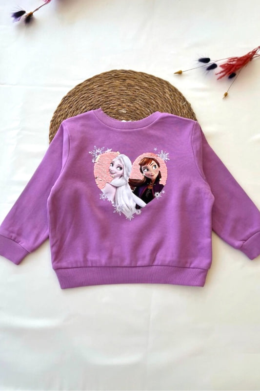 Pembe Kar Temalı Kız Figürlü Sweatshirt