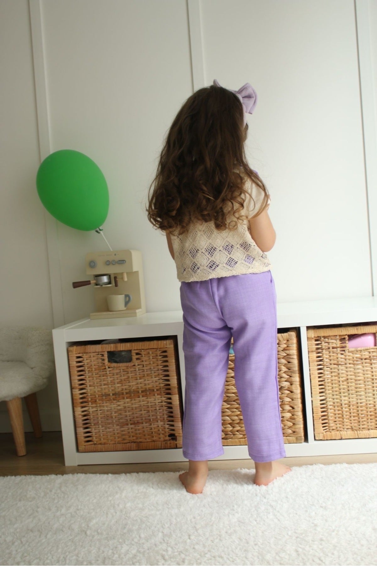 Kız Çocuk Lila Takım – Düğme Detaylı Yelekli Pantolon Takımı - Mor