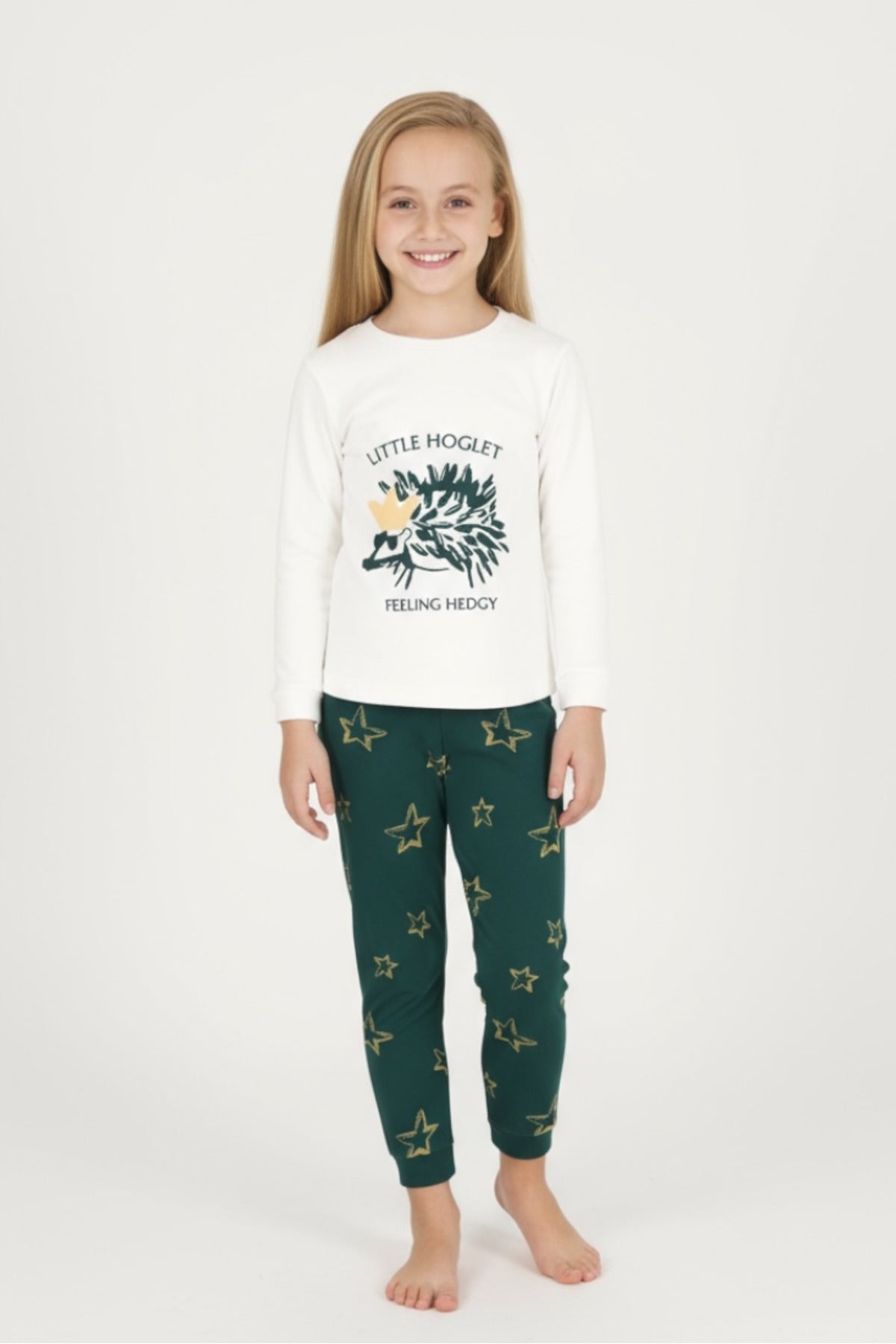 Uzun Kollu Kız Çocuk Pijama Takımı-Baskılı,Pamuklu,Alt-Üst Takım Ev Giyim Desenli