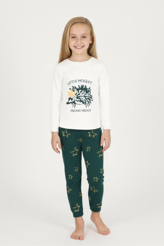 Uzun Kollu Kız Çocuk Pijama Takımı-Baskılı,Pamuklu,Alt-Üst Takım Ev Giyim Desenli