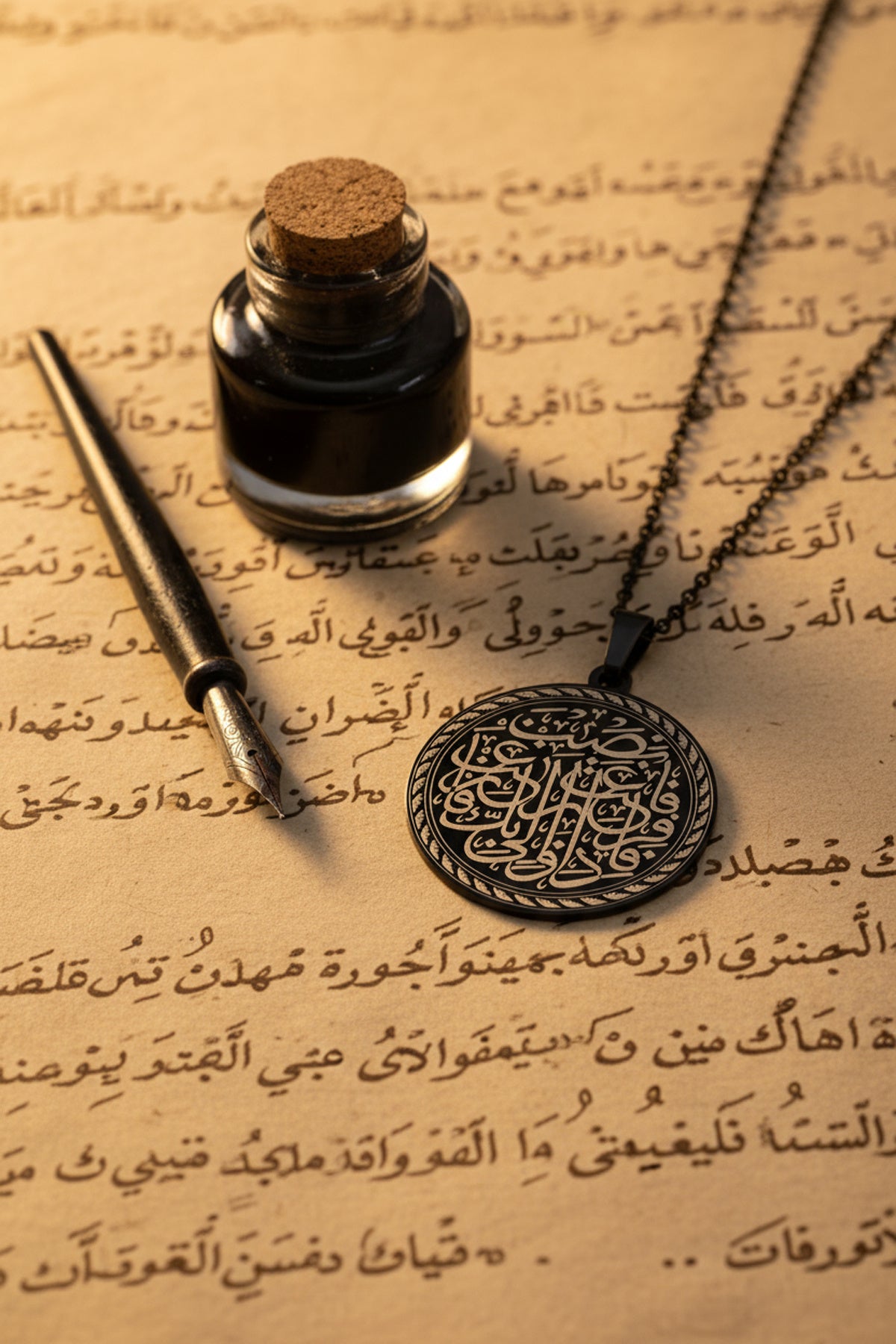 Siyah Renk İnşirah Suresi Yazılı Çelik Kolye Paslanmaz Kararmaz Zincir Manevi Takı