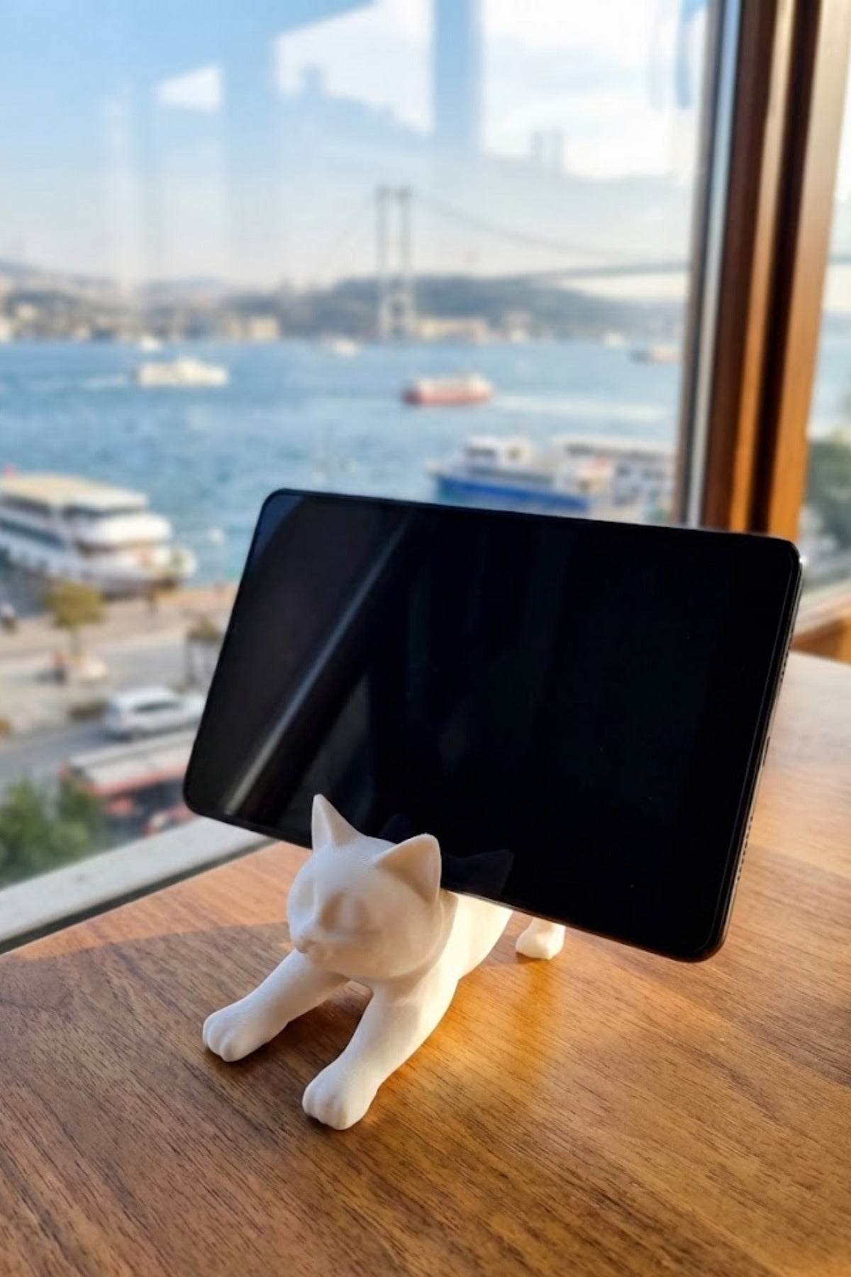 Beyaz Kedi Telefon Tablet Tutucu 10 x 10 cm