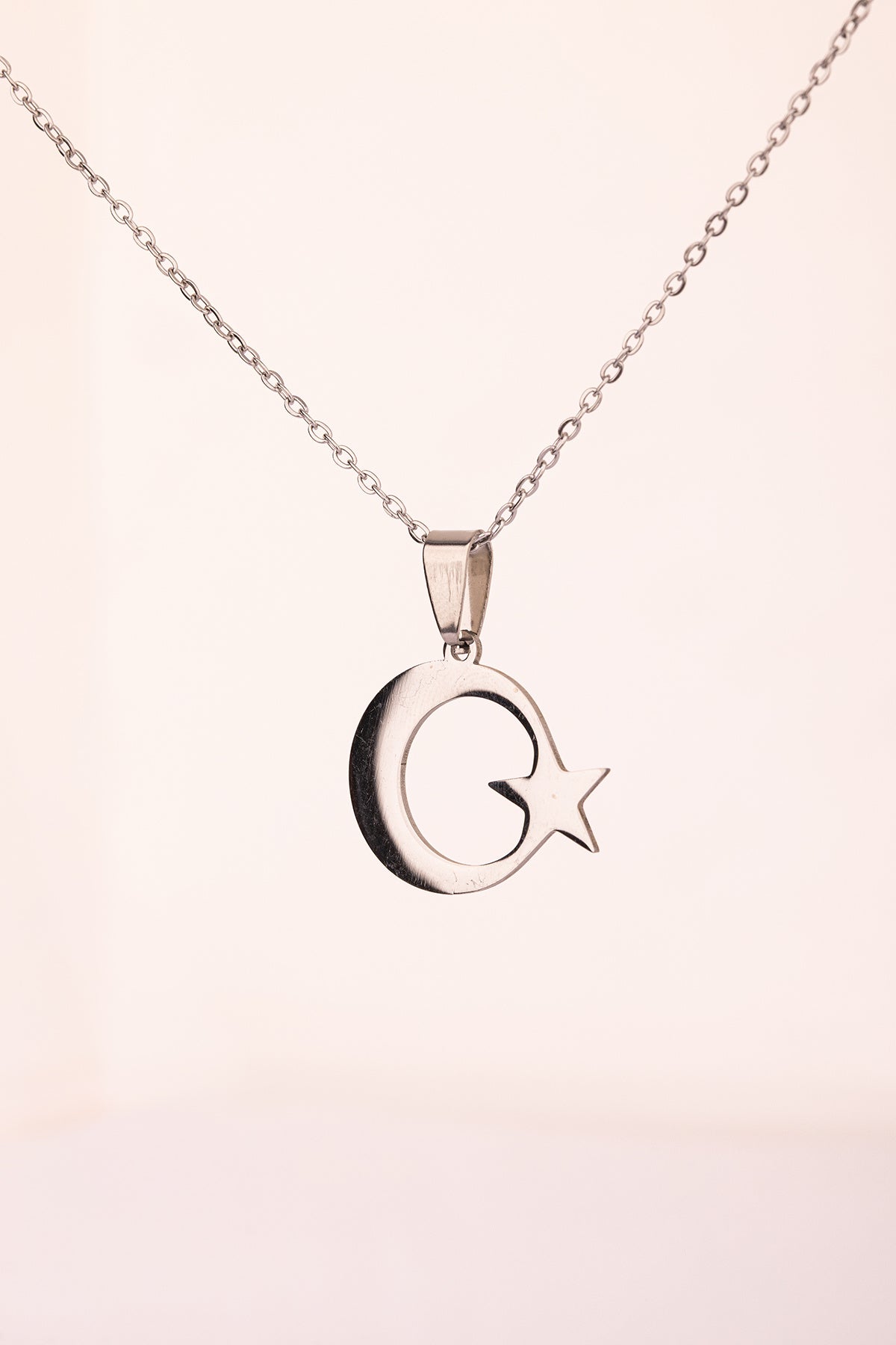 Gümüş Renk Ay Yıldız Çelik Kolye Kararmaz Paslanmaz Çelik Anlamlı ve Şık (Unisex)