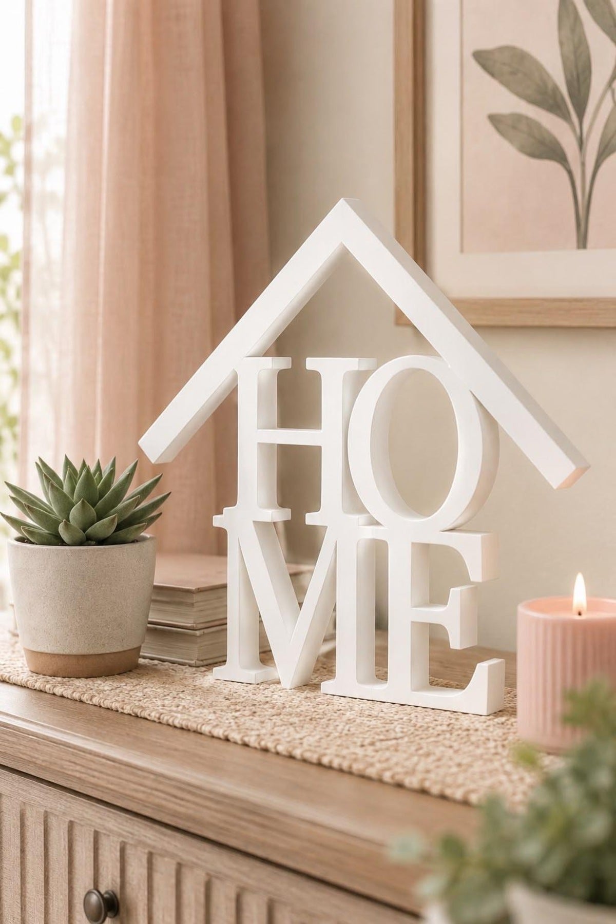 Dekoratif HOME Yazılı Ev Biblosu 15×15 cm | Modern Salon, TV Ünitesi, Konsol, Kitaplık ve Raf Süsü - Beyaz