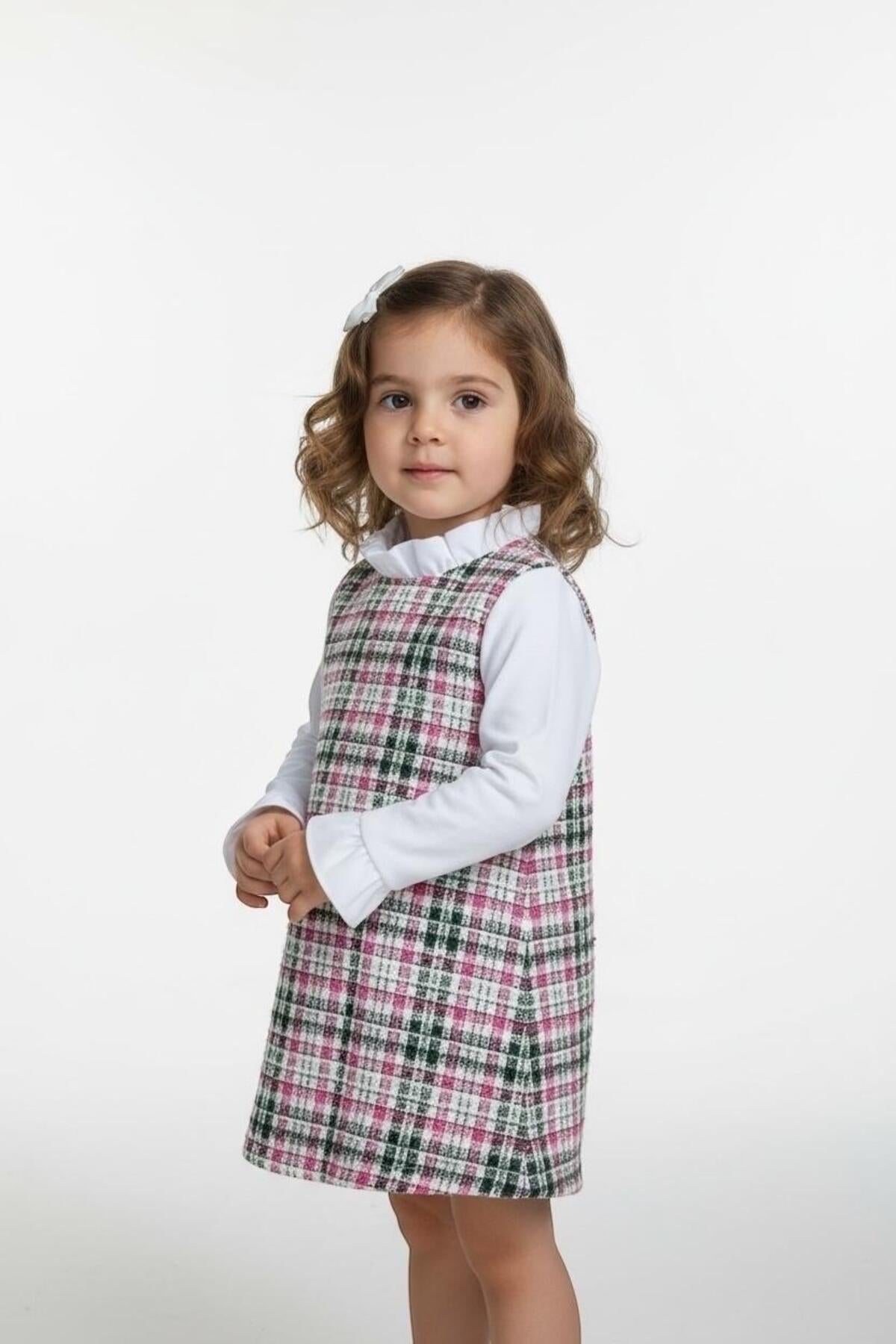 Kız Çocuk Vintage Şanel Kumaş Kareli Jile Elbise