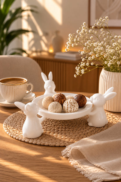 Dekoratif Tavşan Sunum Tabağı 15x15 cm Masa Üstü Aksesuarı