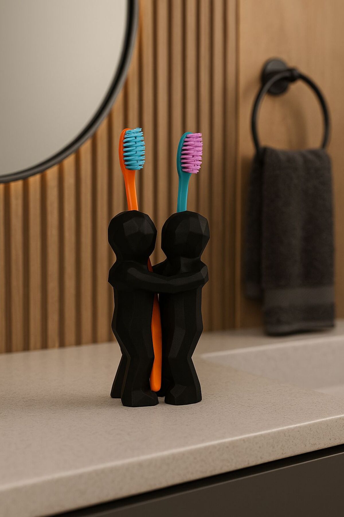 3D Hediye Çiftler İçin Diş Fırçalığı Minimalist Banyo Aksesuarı Geri Dönüştürülmüş PLA 13 X 9 cm