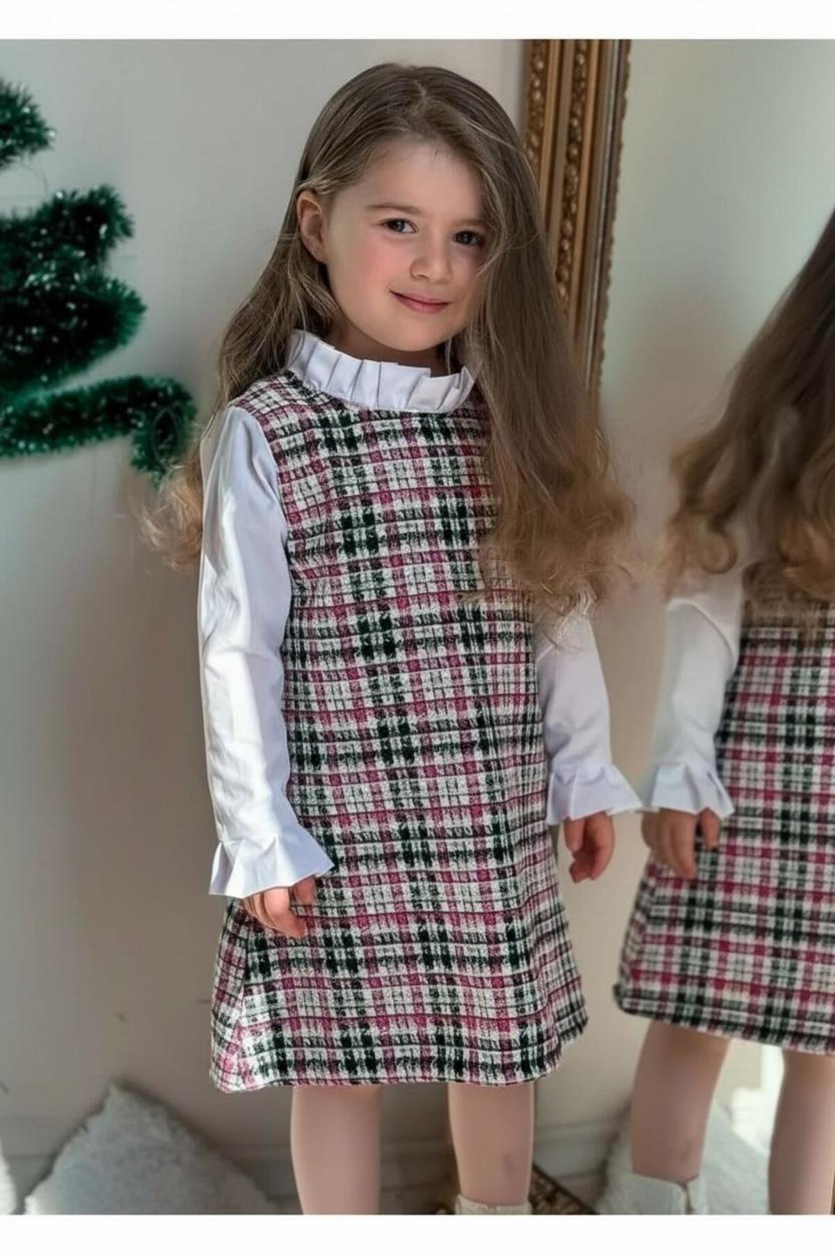 Kız Çocuk Vintage Şanel Kumaş Kareli Jile Elbise