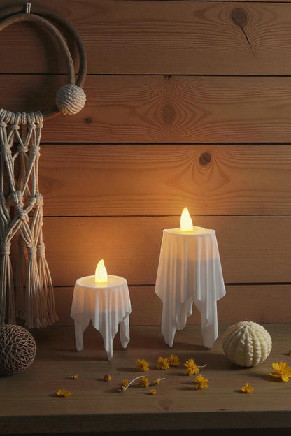 3D Dekoratif Bohem Uçan Beyaz Mumlar TeaLight Mum Hediyeli (Yükseklik:8cm* En:4,5 cm)