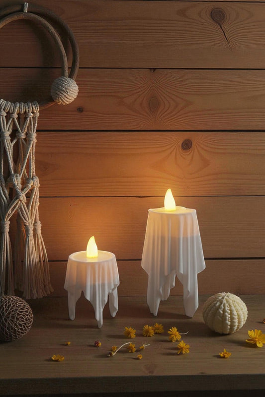3D Dekoratif Bohem Uçan Beyaz Mumlar TeaLight Mum Hediyeli (Yükseklik:8cm* En:4,5 cm)