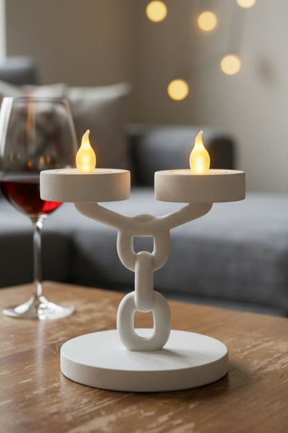 Dekoratif Zincir 2’li Mumluk Tealight Mum Dahil Modern Masa Üstü Mumluk 15 cm