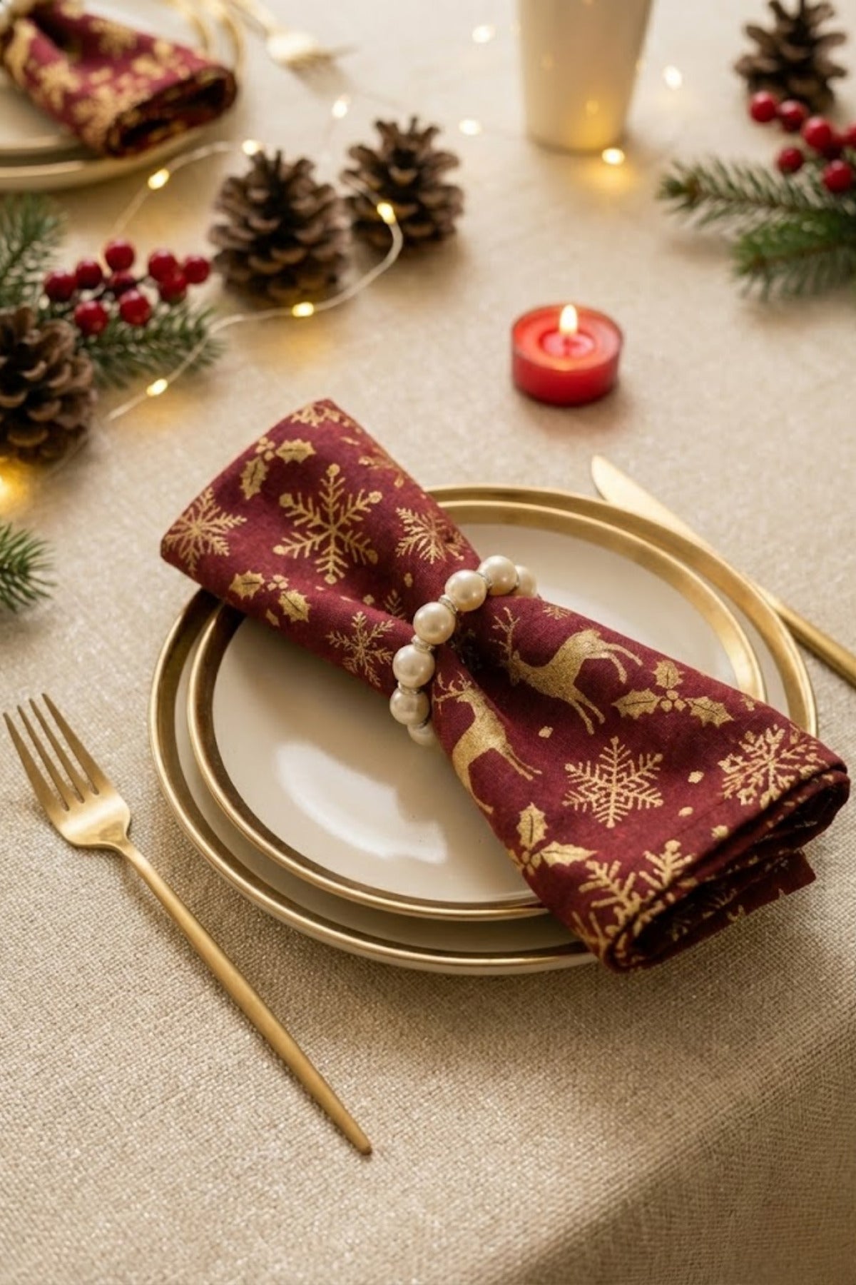 6 Adet Ekru Boncuklu İnci Peçete Yüzüğü, Napkin Ring, Sunumluk Yüzük 4 cm