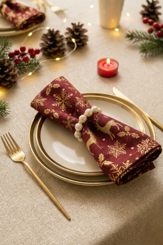 6 Adet Ekru Boncuklu İnci Peçete Yüzüğü, Napkin Ring, Sunumluk Yüzük 4 cm