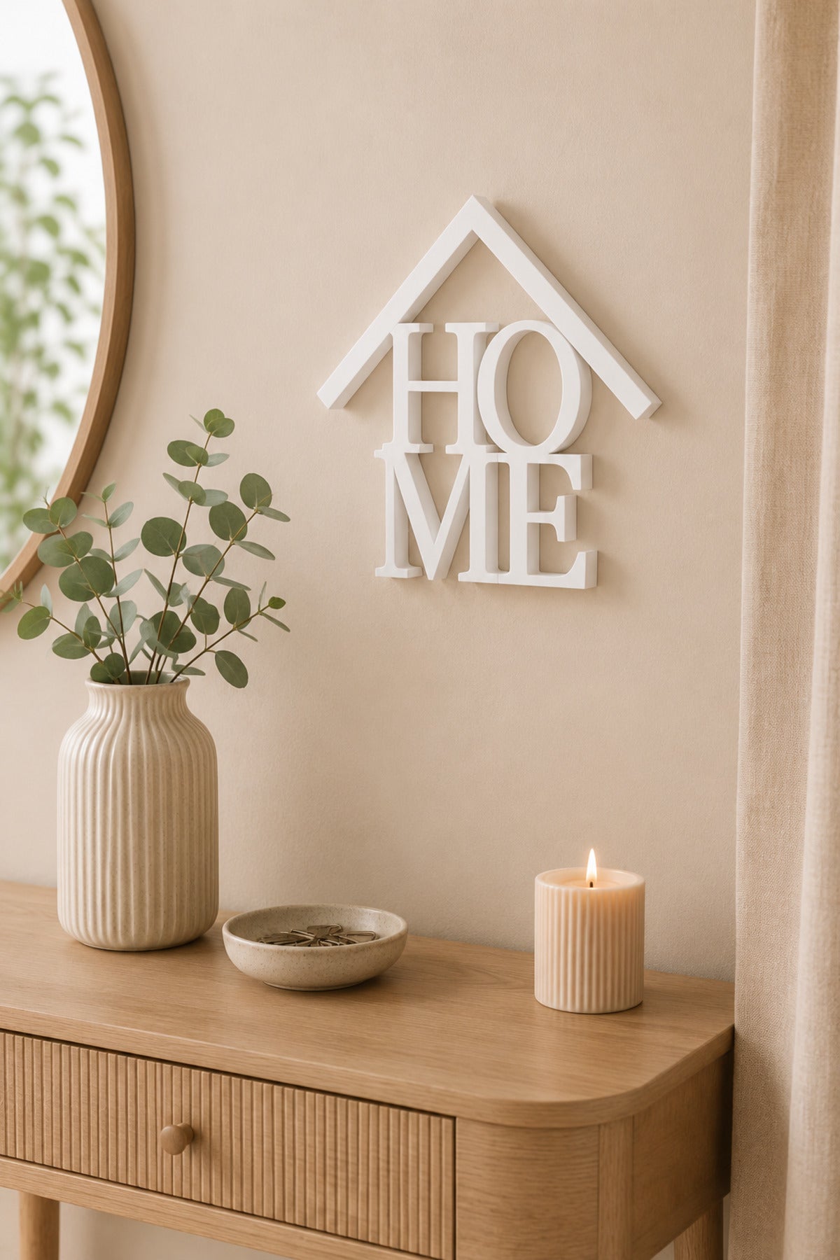 Dekoratif HOME Yazılı Ev Biblosu 15×15 cm | Modern Salon, TV Ünitesi, Konsol, Kitaplık ve Raf Süsü - Beyaz