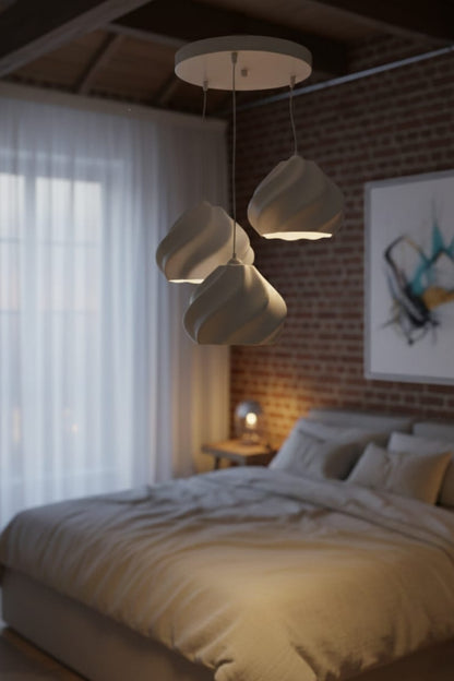 Beyaz Minimal Dalga Tasarım 3’lü Sarkıt Avize, Modern Ev Aydınlatma