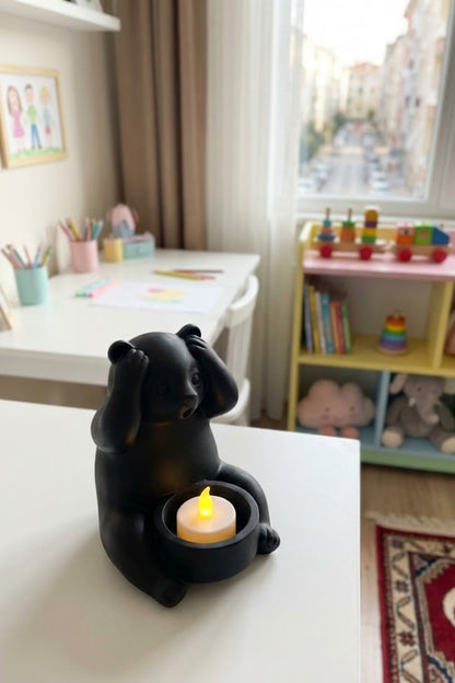Dekoratif Tealight Mum Hediyeli Ayı Panda Tasarım Vegan