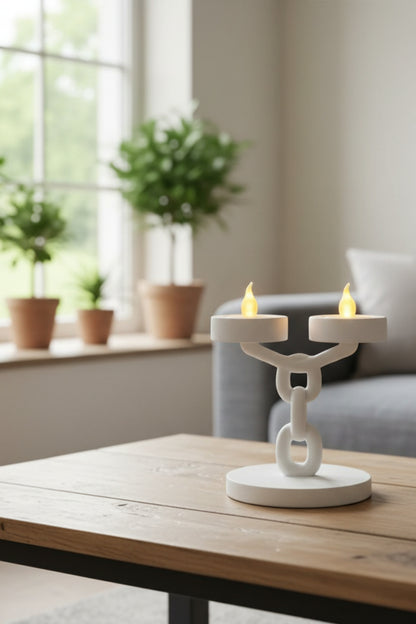 Dekoratif Zincir 2’li Mumluk Tealight Mum Dahil Modern Masa Üstü Mumluk 15 cm