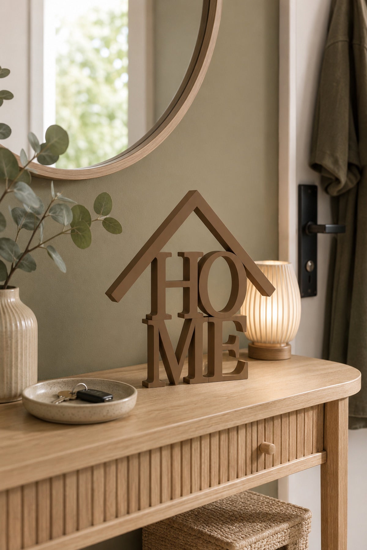 Dekoratif HOME Yazılı Ev Biblosu 15×15 cm | Modern Salon, TV Ünitesi, Konsol, Kitaplık ve Raf Süsü - Kahverengi