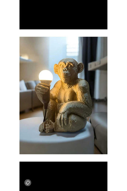 Bronz Renkli Maymun Tasarımlı Dekoratif Lamba Ve Gece Lambası (AMPUL HEDİYEDİR) 35 X 30 Cm