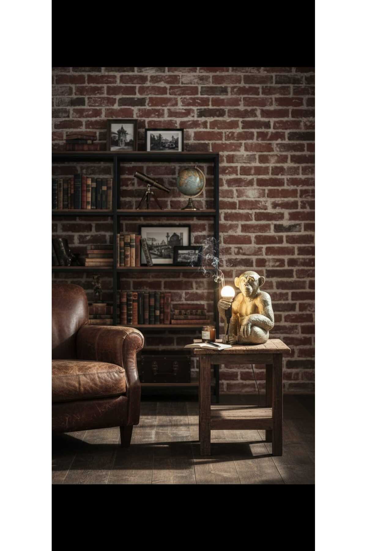 Bronz Renkli Maymun Tasarımlı Dekoratif Lamba Ve Gece Lambası (AMPUL HEDİYEDİR) 35 X 30 Cm