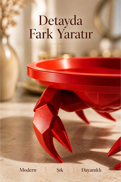 Dekoratif Yengeç Figürü Kırmızı Pratik Ev Gereçleri Sunum Tabak 16 X 16 Cm