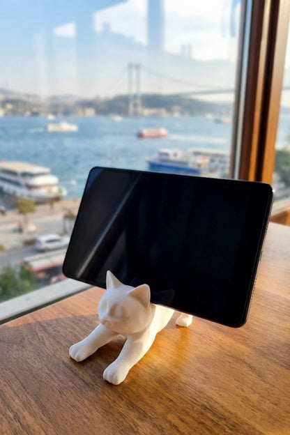 Beyaz Kedi Telefon Tablet Tutucu 10 x 10 cm
